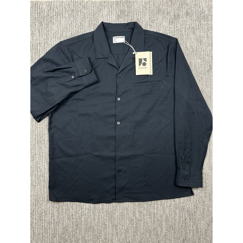 Frank And Oak Mens XL Loose-Fit Button-Down The Fluid Shirt Navy Pocket NWT $89